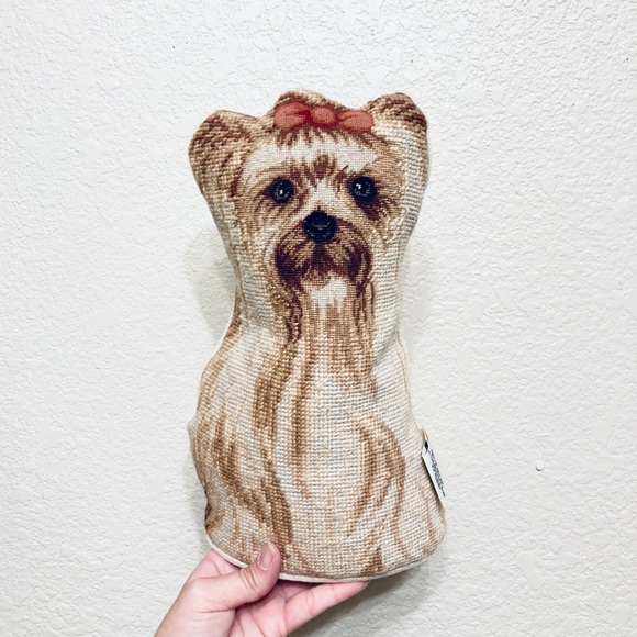 Waverly Other - Vintage Yorkshire Terrier with Ribbon Needlepoint dog shaped accent pillow